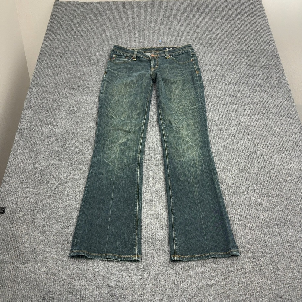 Seven7 Jeans Womens 32 Blue Denim Whiskering Embroidered Pockets Bootcut Y2K